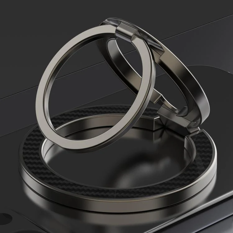 Dual-Axis Carbon Fiber Texture Magnetic Ring Buckle Phone Holder(Grey)