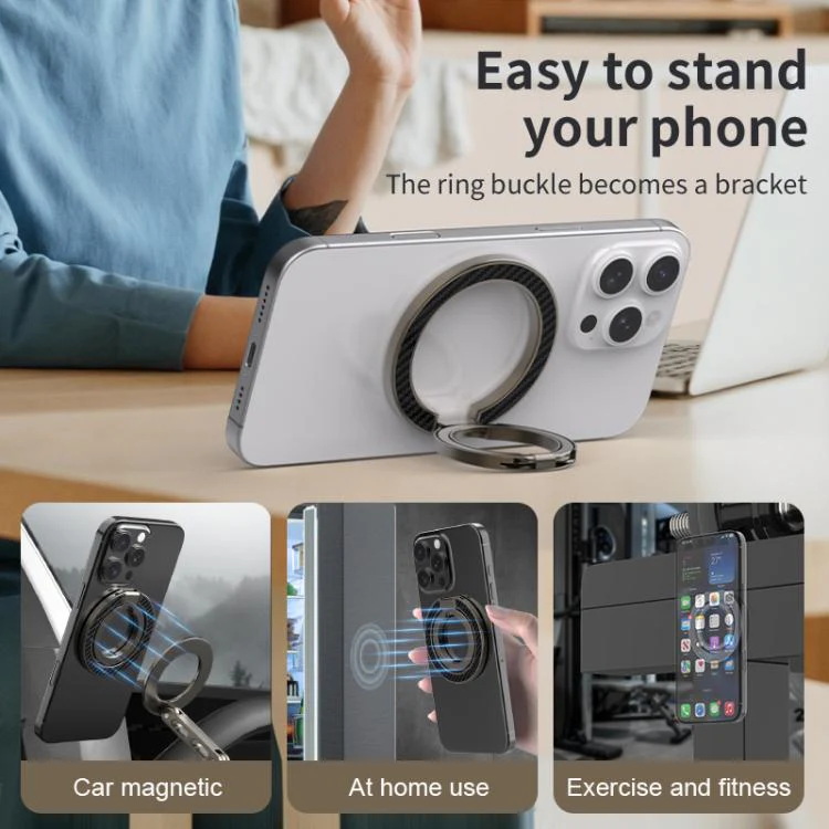 Dual-Axis Carbon Fiber Texture Magnetic Ring Buckle Phone Holder(Silver) - Image 6
