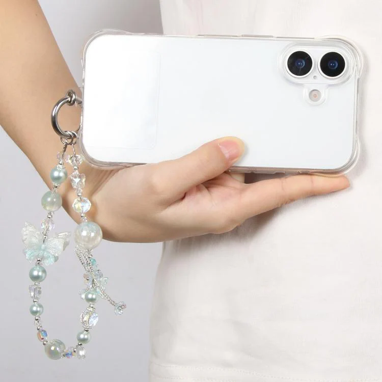 Dual-Color Butterfly Beaded Phone Charm Strap(Blue) - Image 7