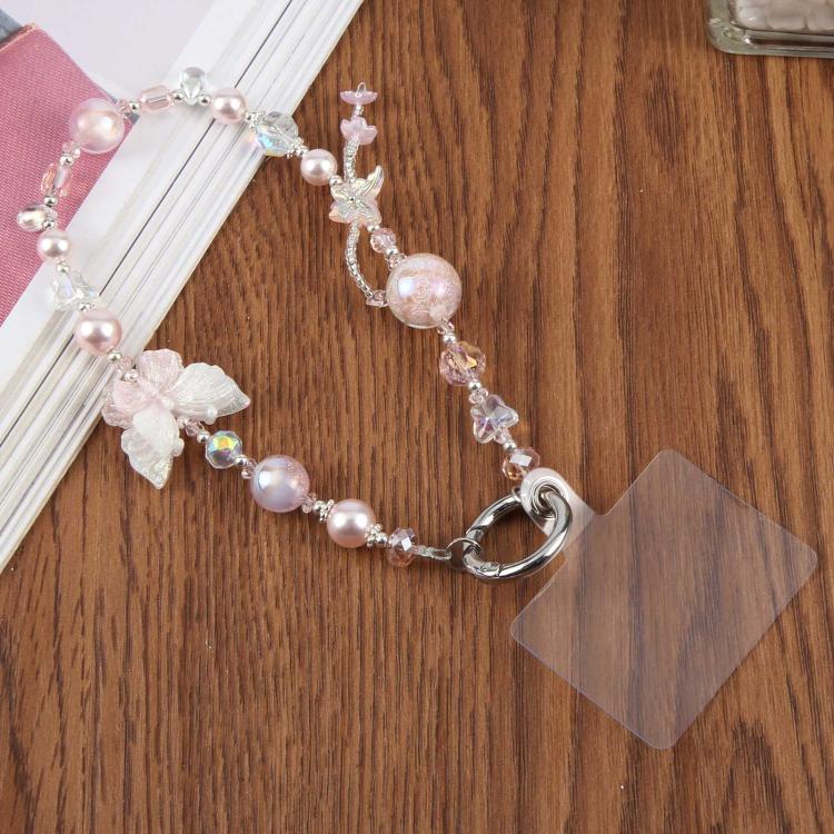 Dual-Color Butterfly Beaded Phone Charm Strap(Pink)
