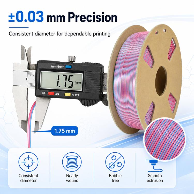 Dual Color Silk PLA Filament 1.75mm 1kg Spool Magic Color Shifting Shiny Metallic 3D Printing Material(Silver+Green) - Image 3