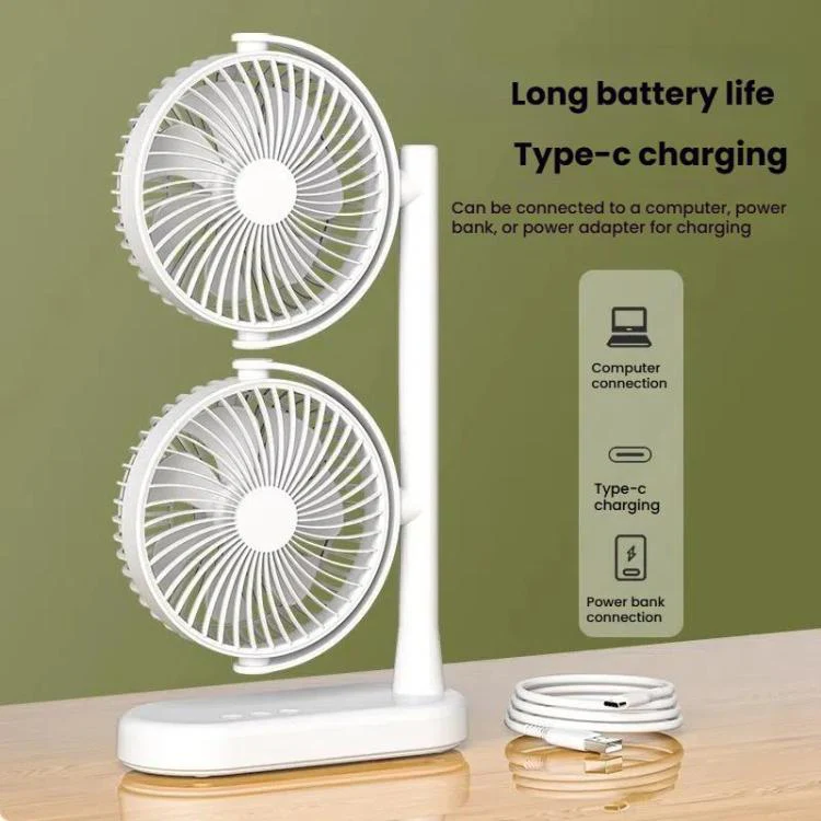 Dual Head Desk Fan 360-Degree Adjustable Oscillating Air Circulator 3-Speed Portable Cooling Fan Without Battery - Image 4