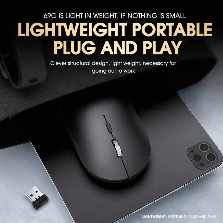 Dual Mode Wireless Bluetooth Mouse Type-C Rechargeable Slim Silent Mouse with 3D Alloy Scroll Wheel 3 Adjustable DPI 800/1200/1600(Black) - Image 10