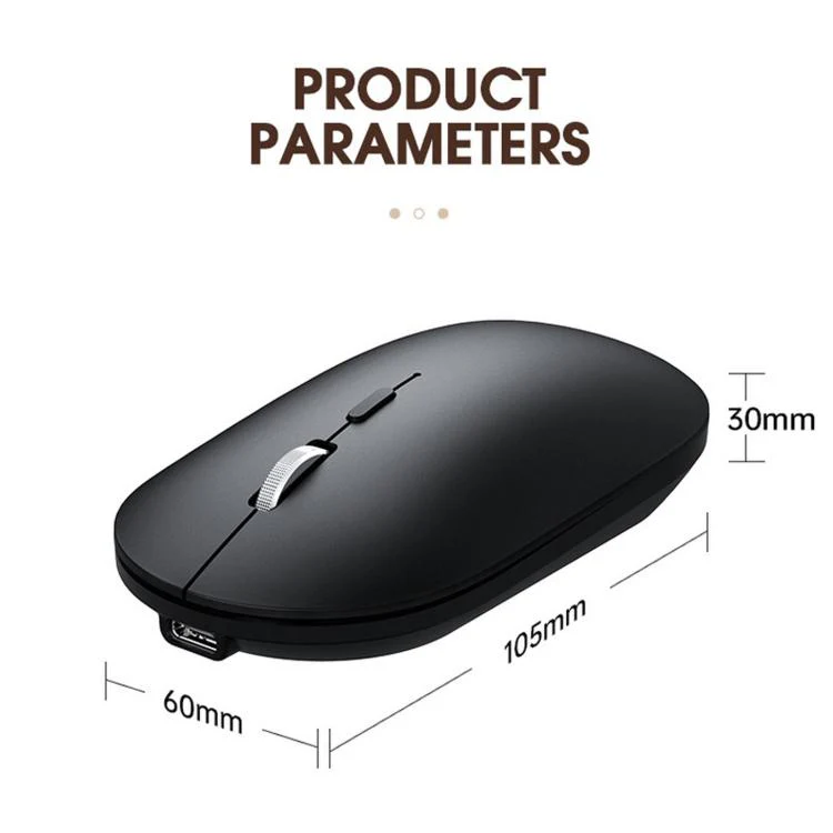 Dual Mode Wireless Bluetooth Mouse Type-C Rechargeable Slim Silent Mouse with 3D Alloy Scroll Wheel 3 Adjustable DPI 800/1200/1600(Black) - Image 11