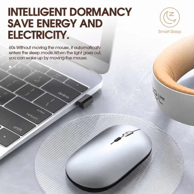 Dual Mode Wireless Bluetooth Mouse Type-C Rechargeable Slim Silent Mouse with 3D Alloy Scroll Wheel 3 Adjustable DPI 800/1200/1600(Black) - Image 6