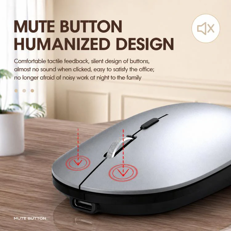 Dual Mode Wireless Bluetooth Mouse Type-C Rechargeable Slim Silent Mouse with 3D Alloy Scroll Wheel 3 Adjustable DPI 800/1200/1600(Black) - Image 8