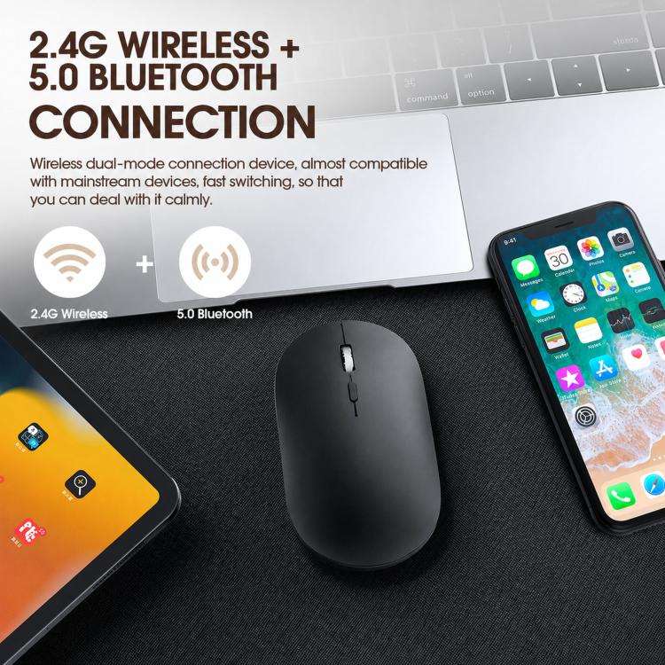 Dual Mode Wireless Bluetooth Mouse Type-C Rechargeable Slim Silent Mouse with 3D Alloy Scroll Wheel 3 Adjustable DPI 800/1200/1600(Grey) - Image 3