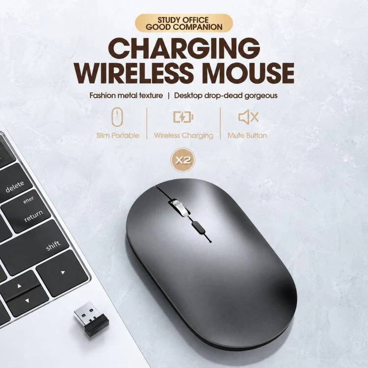 Dual Mode Wireless Bluetooth Mouse Type-C Rechargeable Slim Silent Mouse with 3D Alloy Scroll Wheel 3 Adjustable DPI 800/1200/1600(Silver) - Image 2