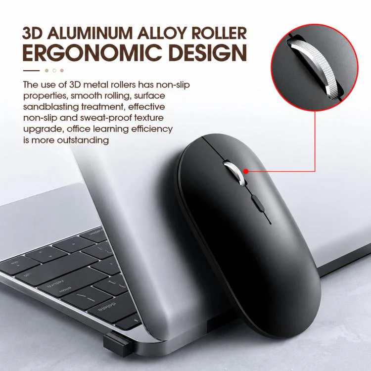 Dual Mode Wireless Bluetooth Mouse Type-C Rechargeable Slim Silent Mouse with 3D Alloy Scroll Wheel 3 Adjustable DPI 800/1200/1600(Silver) - Image 4