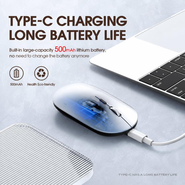 Dual Mode Wireless Bluetooth Mouse Type-C Rechargeable Slim Silent Mouse with 3D Alloy Scroll Wheel 3 Adjustable DPI 800/1200/1600(Silver) - Image 7