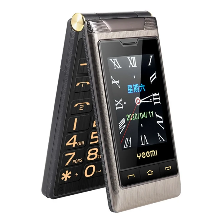 Dual-screen Flip Phone, 2.8 inch  + 2.4 inch, 5900mAh Battery, Support FM, SOS, GSM, Family Number, Big Keys, Dual SIM(Gun Metal)