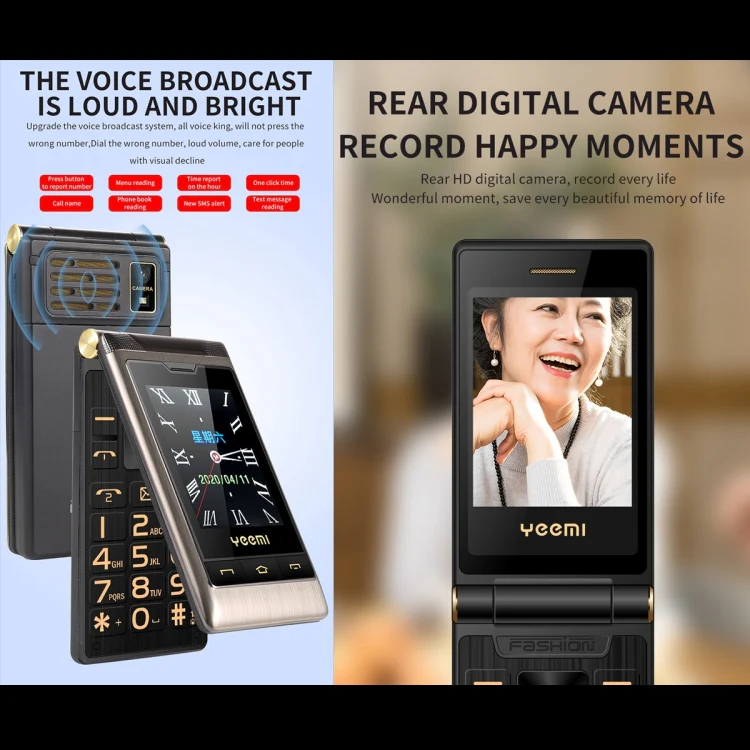 Dual-screen Flip Phone, 2.8 inch  + 2.4 inch, 5900mAh Battery, Support FM, SOS, GSM, Family Number, Big Keys, Dual SIM(Gun Metal) - Image 5