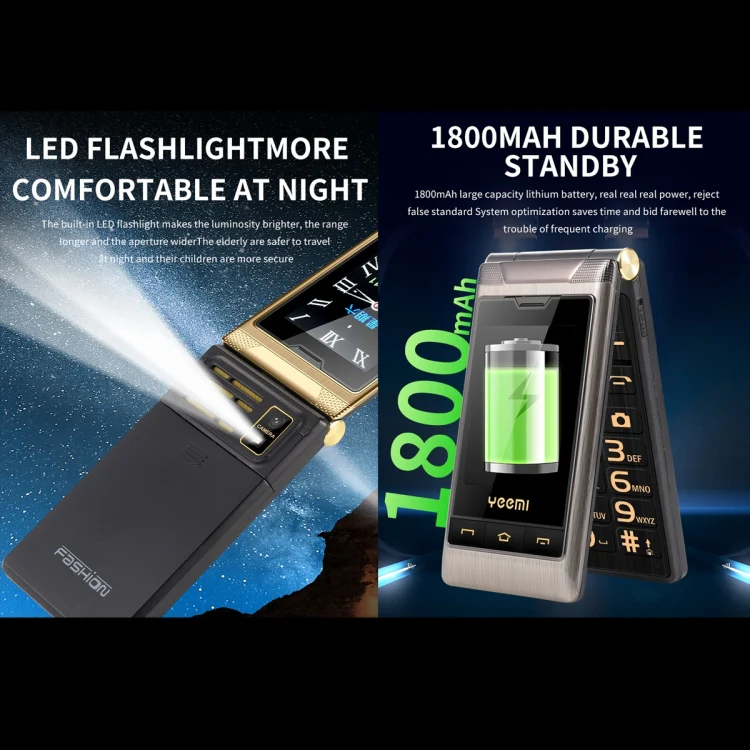 Dual-screen Flip Phone, 2.8 inch  + 2.4 inch, 5900mAh Battery, Support FM, SOS, GSM, Family Number, Big Keys, Dual SIM(Gun Metal) - Image 6