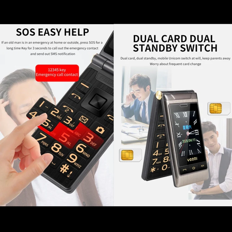 Dual-screen Flip Phone, 2.8 inch  + 2.4 inch, 5900mAh Battery, Support FM, SOS, GSM, Family Number, Big Keys, Dual SIM(Gun Metal) - Image 7