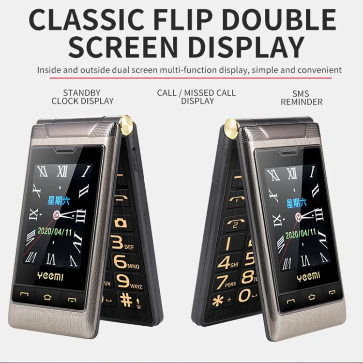 Dual-screen Flip Phone, 2.8 inch  + 2.4 inch, 5900mAh Battery, Support FM, SOS, GSM, Family Number, Big Keys, Dual SIM(Gun Metal) - Image 9