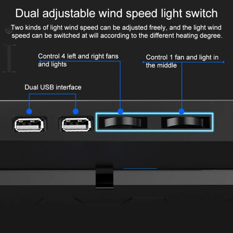 dual USB Ports Five-core Radiator Notebook Computer Holder (Blue) - Image 4