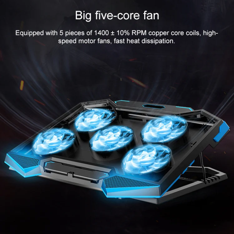 dual USB Ports Five-core Radiator Notebook Computer Holder (Blue) - Image 5