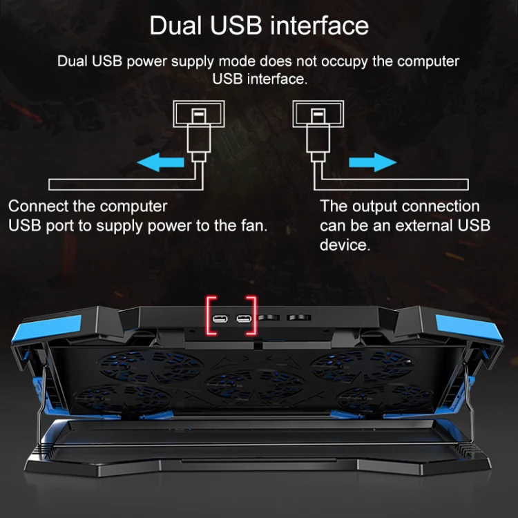 dual USB Ports Five-core Radiator Notebook Computer Holder (Blue) - Image 6