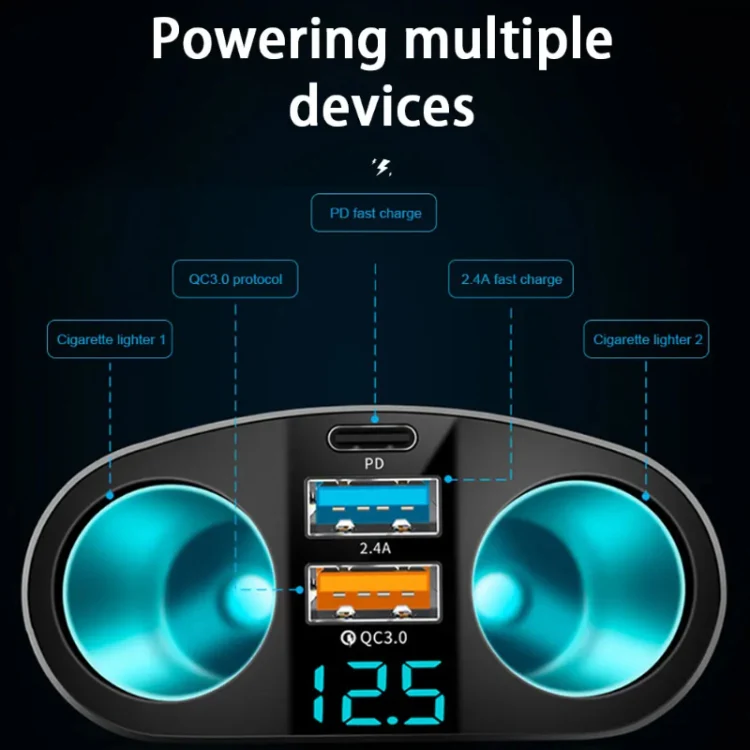 Dual USB Type-C Real-time Digital Display Cigarette Lighter Expansion Car Charger, Model: 66W Dual A+C - Image 5