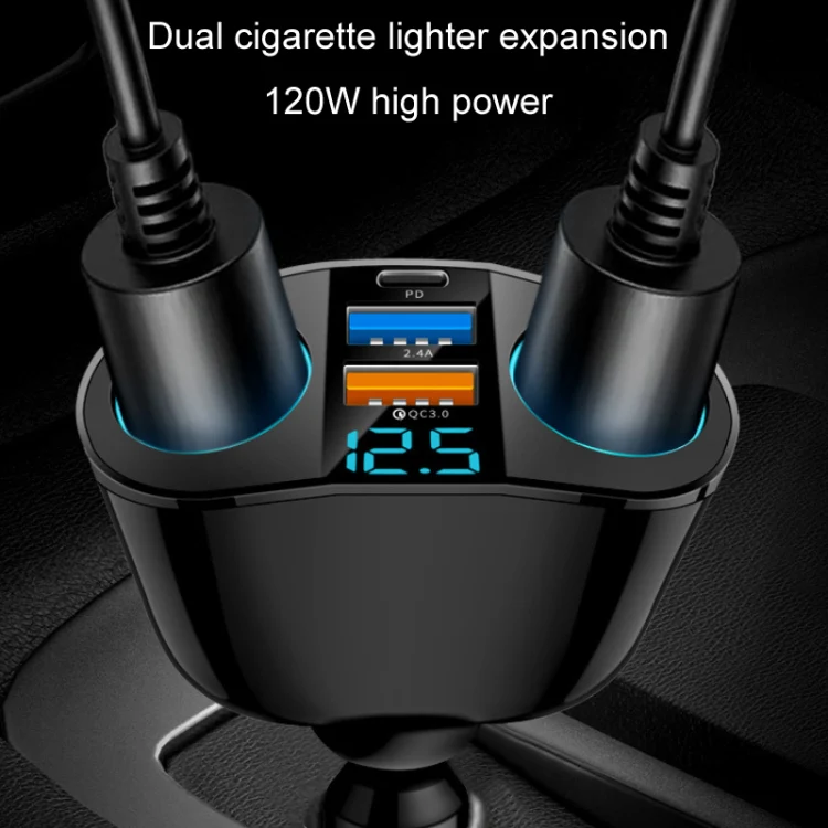 Dual USB Type-C Real-time Digital Display Cigarette Lighter Expansion Car Charger, Model: 66W Dual A+C - Image 6