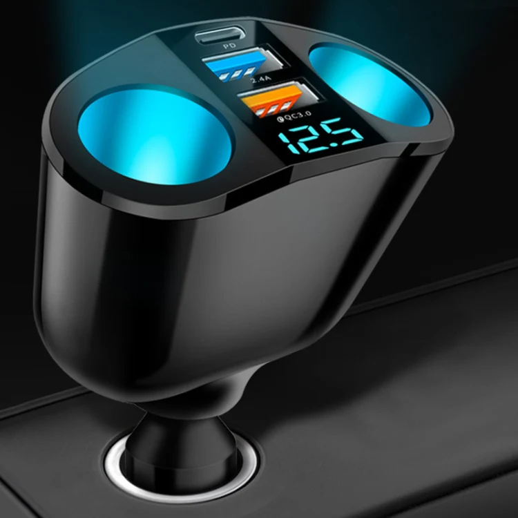 Dual USB Type-C Real-time Digital Display Cigarette Lighter Expansion Car Charger, Model: 66W Dual A+C - Image 9
