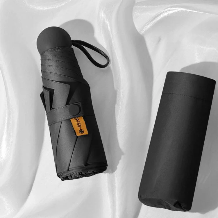 Dual-Use Foldable Capsule Sun & Rain Umbrella 5-Fold UV Protection Parasol(Black)