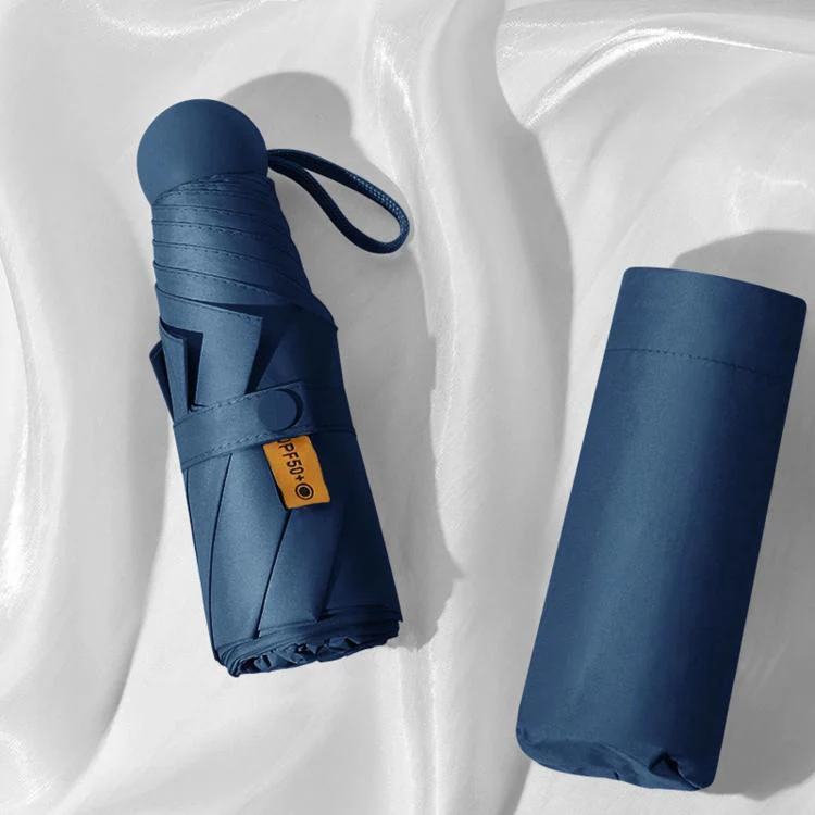 Dual-Use Foldable Capsule Sun & Rain Umbrella 5-Fold UV Protection Parasol(Dark Blue)
