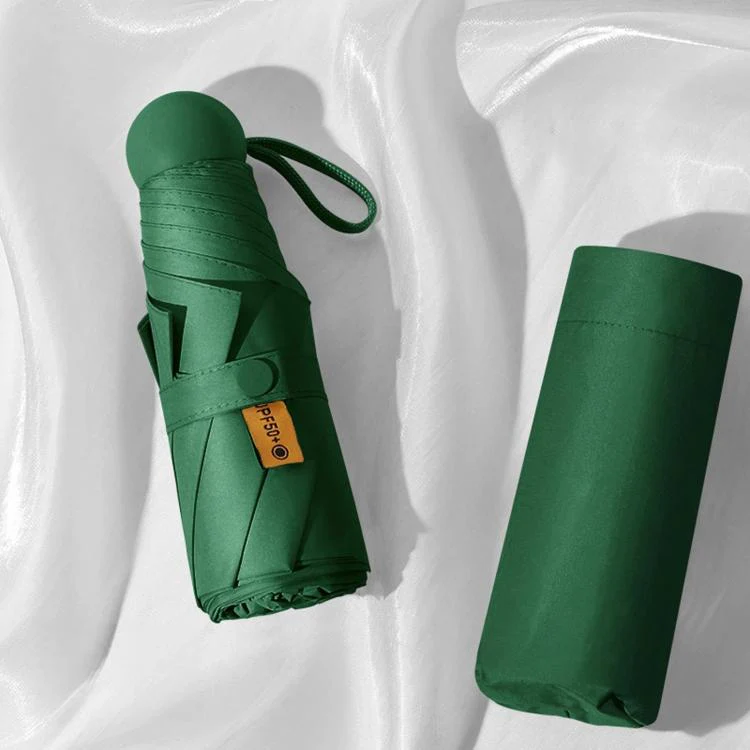 Dual-Use Foldable Capsule Sun & Rain Umbrella 5-Fold UV Protection Parasol(Dark Green)