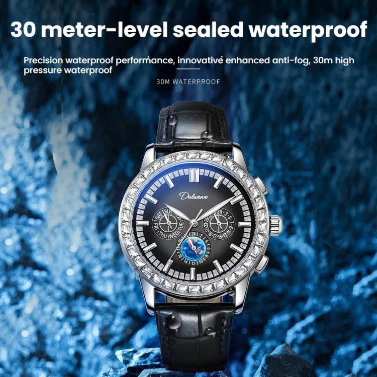 Dulunwe 30m Waterproof Luminous Zircon Automatic Mechanical Watch, Color: 6050 Blue Steel Strap - Image 3