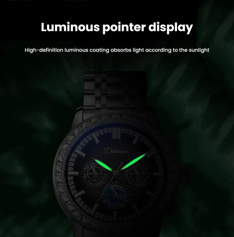 Dulunwe 30m Waterproof Luminous Zircon Automatic Mechanical Watch, Color: 6050 Blue Steel Strap - Image 4