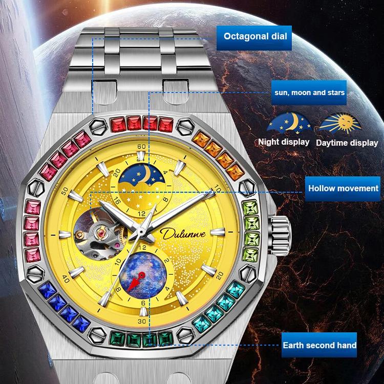 Dulunwe 6030F 30m Waterproof Luminous Mechanical Watch, Color: Silicone Strap Orange - Image 3