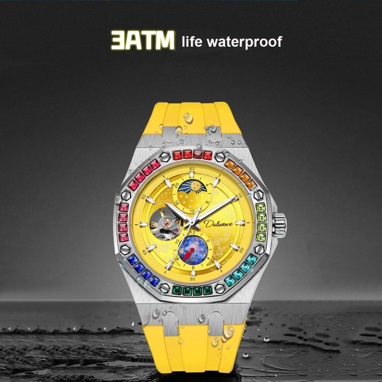 Dulunwe 6030F 30m Waterproof Luminous Mechanical Watch, Color: Steel Strap Light Blue - Image 5