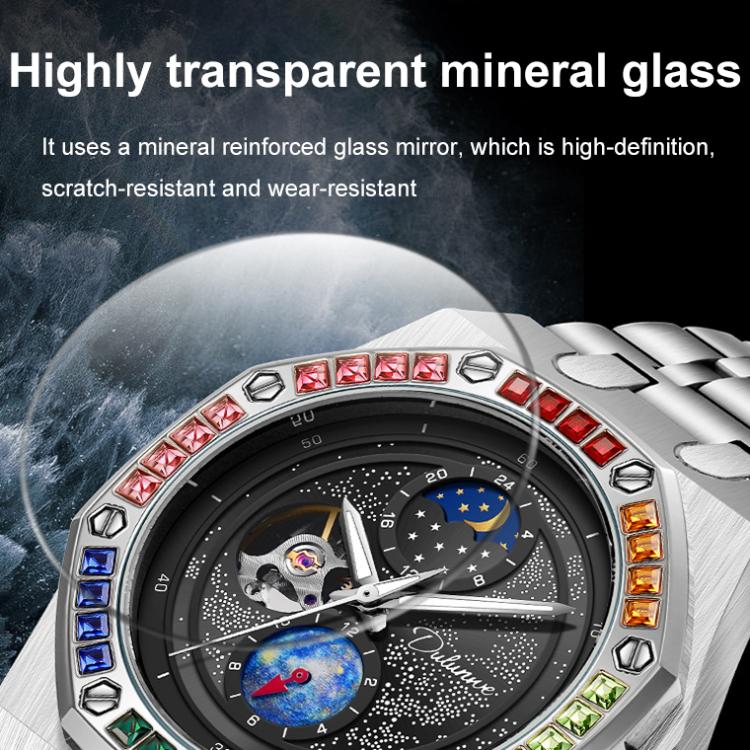 Dulunwe 6030F 30m Waterproof Luminous Mechanical Watch, Color: Steel Strap Yellow - Image 6