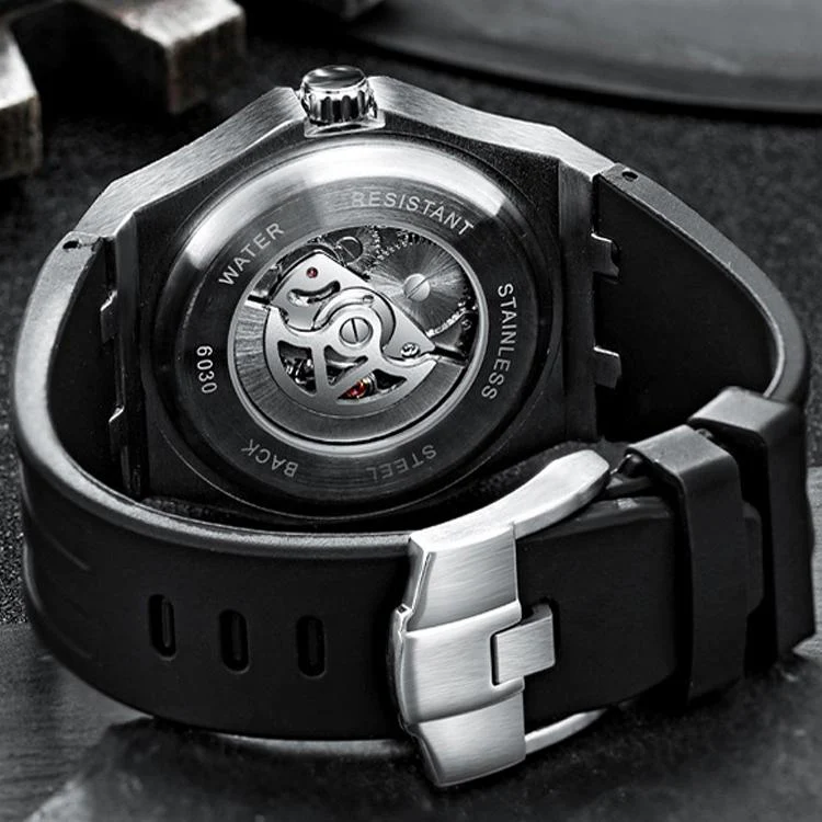 Dulunwe 6030F 30m Waterproof Luminous Mechanical Watch, Color: Steel Strap Yellow - Image 8