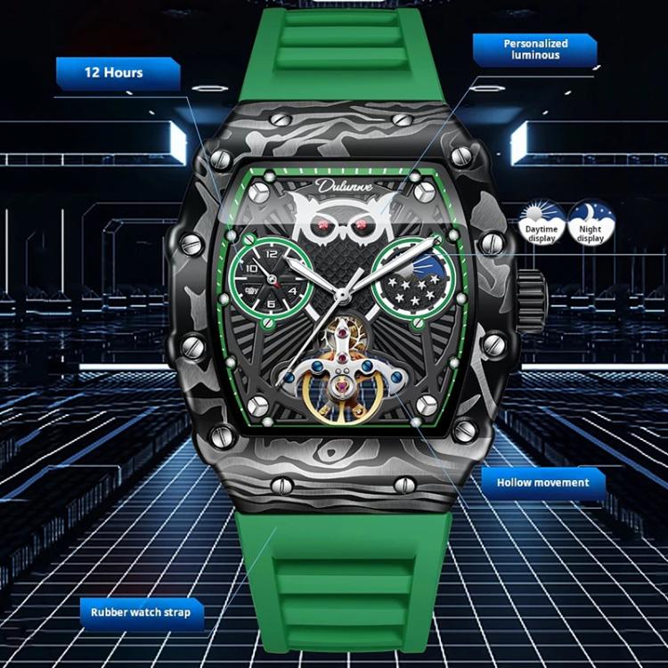 Dulunwe 6039C 30m Waterproof Barrel-shaped Hollow Luminous Automatic Mechanical Watch(Black) - Image 3