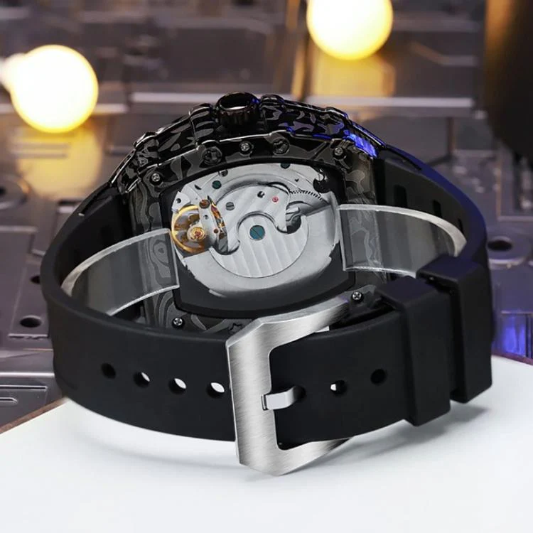 Dulunwe 6039C 30m Waterproof Barrel-shaped Hollow Luminous Automatic Mechanical Watch(Black) - Image 7