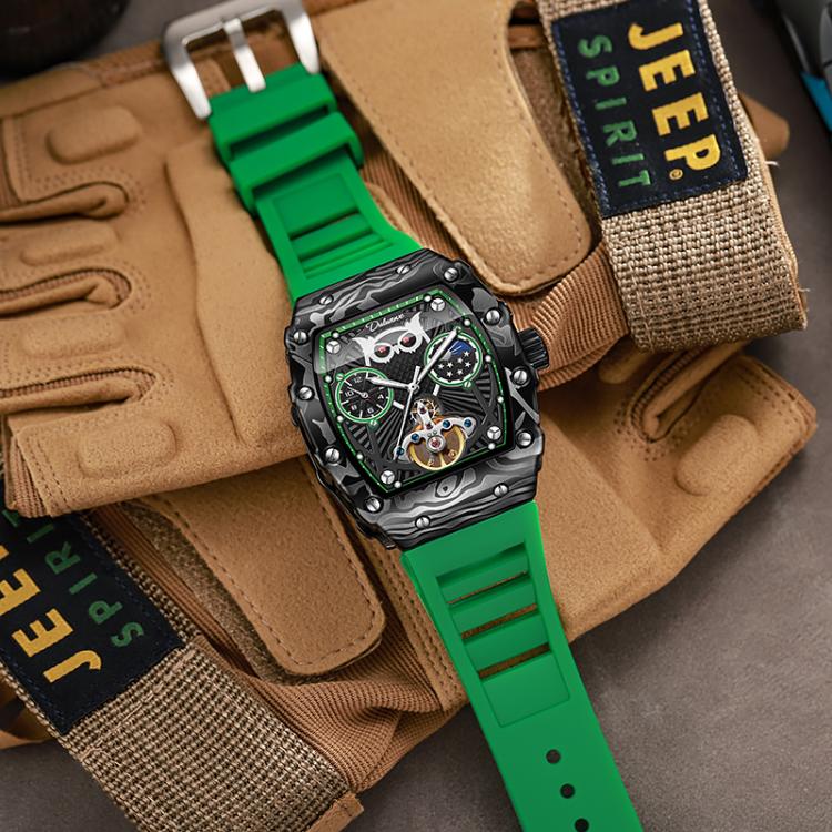 Dulunwe 6039C 30m Waterproof Barrel-shaped Hollow Luminous Automatic Mechanical Watch(Green Strap) - Image 5