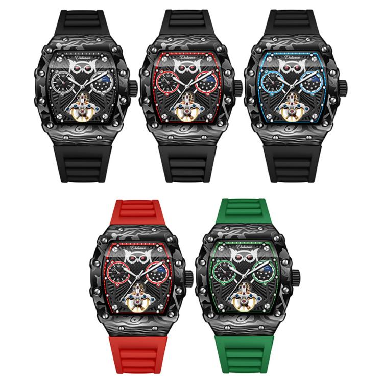 Dulunwe 6039C 30m Waterproof Barrel-shaped Hollow Luminous Automatic Mechanical Watch(Red Strap) - Image 2