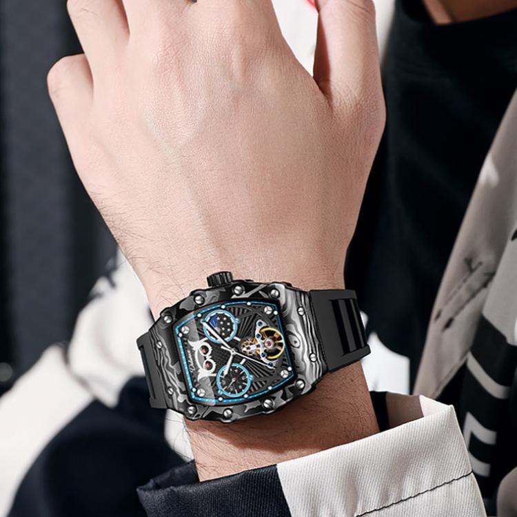 Dulunwe 6039C 30m Waterproof Barrel-shaped Hollow Luminous Automatic Mechanical Watch(Red Strap) - Image 8