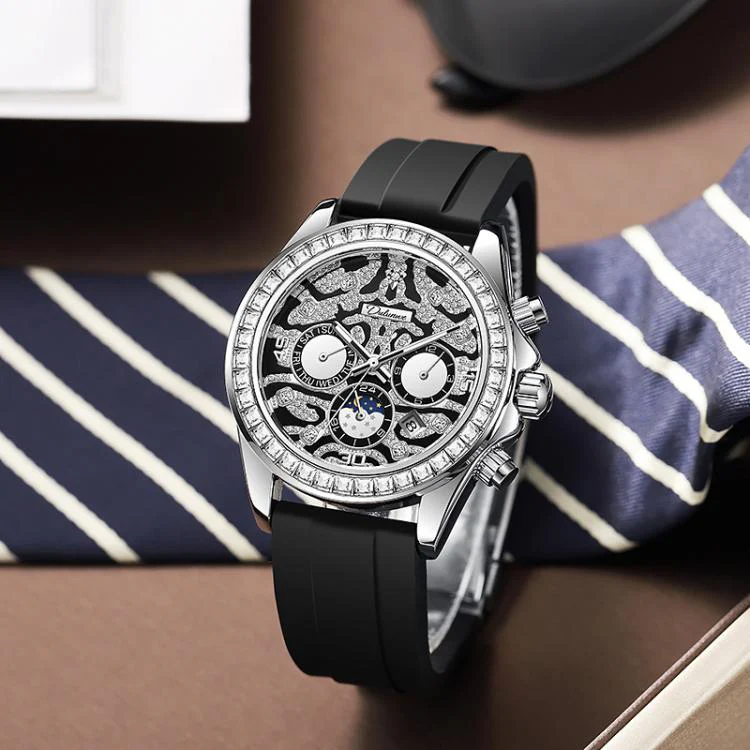 Dulunwe 6055A 30m Waterproof Tiger-pattern Dial Automatic Mechanical Watch(Gold Silicone Strap) - Image 6