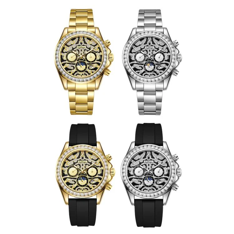 Dulunwe 6055A 30m Waterproof Tiger-pattern Dial Automatic Mechanical Watch(Gold Steel Strap) - Image 2
