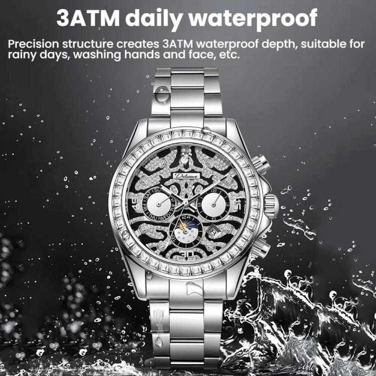 Dulunwe 6055A 30m Waterproof Tiger-pattern Dial Automatic Mechanical Watch(Gold Steel Strap) - Image 4