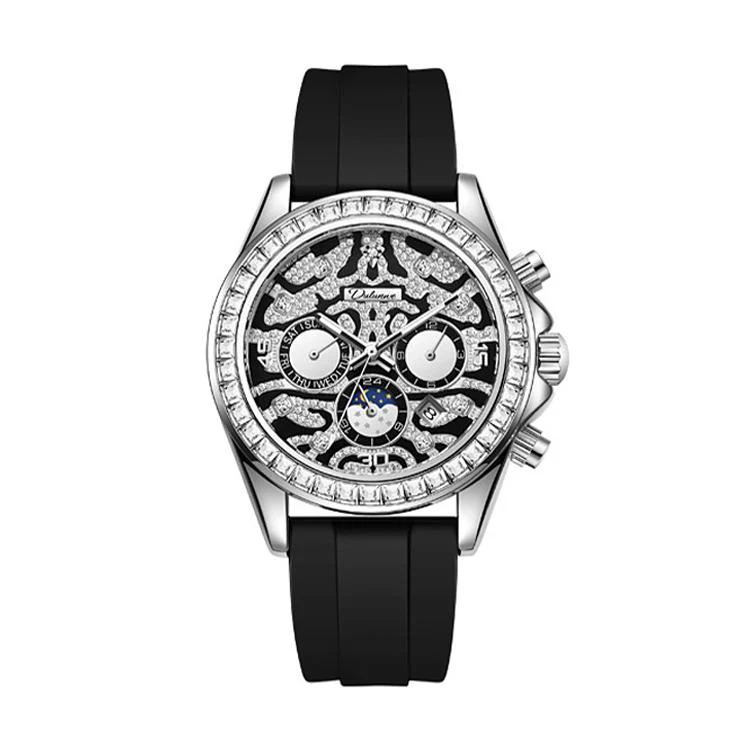 Dulunwe 6055A 30m Waterproof Tiger-pattern Dial Automatic Mechanical Watch(Silver Silicone Strap)