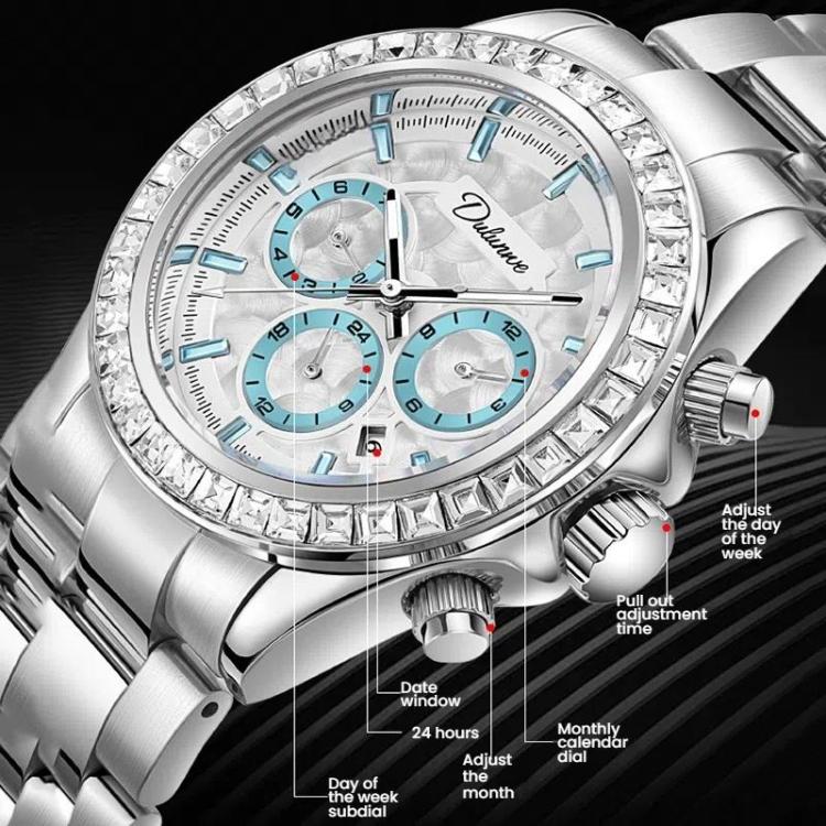 Dulunwe 6055B 30m Waterproof Luminous Automatic Mechanical Watch(Natural Steel Belt Black) - Image 3