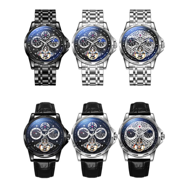 Dulunwe 6060C 30m Waterproof Luminous Automatic Mechanical Watch(White Steel Black) - Image 2
