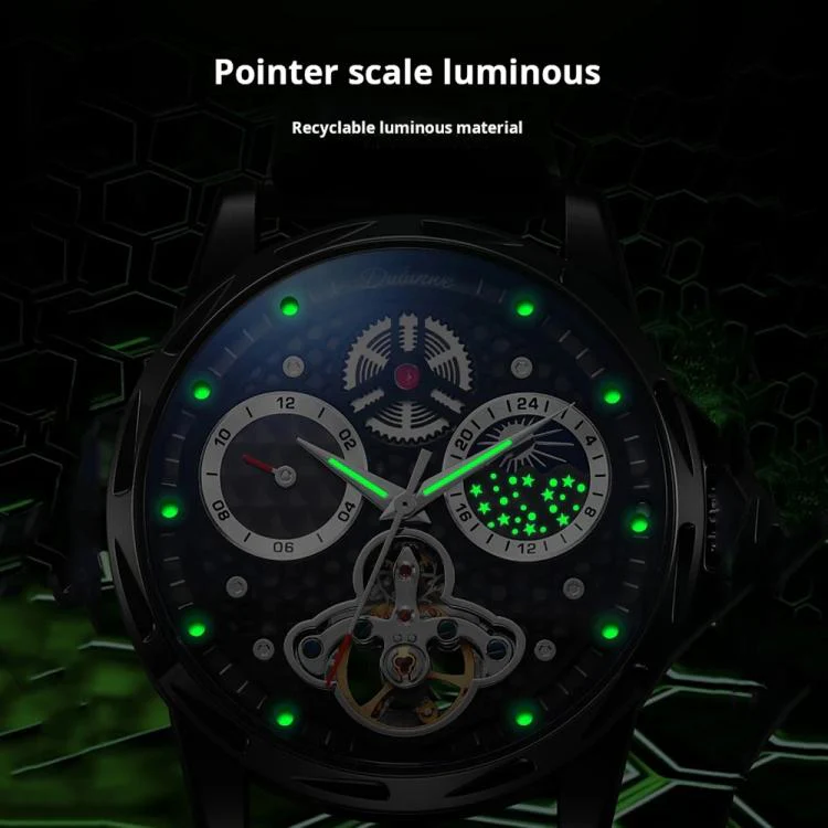 Dulunwe 6060C 30m Waterproof Luminous Automatic Mechanical Watch(White Steel Black) - Image 5