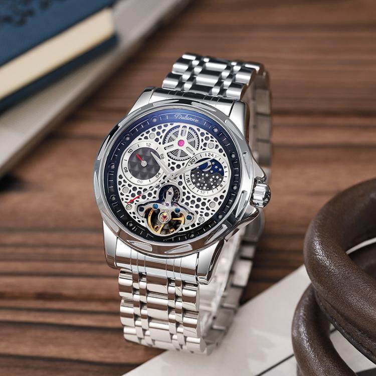 Dulunwe 6060C 30m Waterproof Luminous Automatic Mechanical Watch(White Steel Black) - Image 8