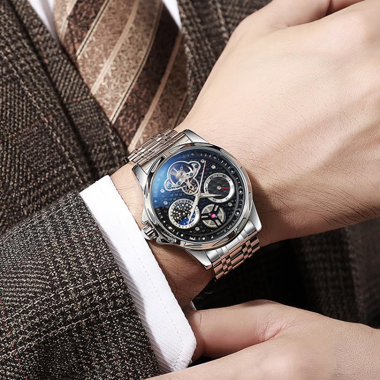 Dulunwe 6060C 30m Waterproof Luminous Automatic Mechanical Watch(White Steel Black) - Image 9
