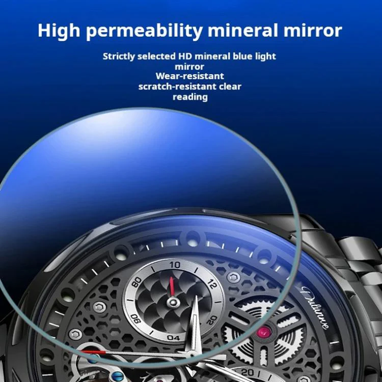 Dulunwe 6060C 30m Waterproof Luminous Automatic Mechanical Watch(White Steel Leather Strap White) - Image 6