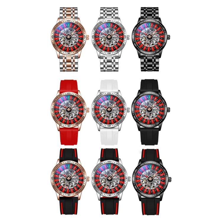 Dulunwe 6061A 30m Waterproof Rotating Dial Mechanical Watch, Color: Rose Gold Red Silicone - Image 2